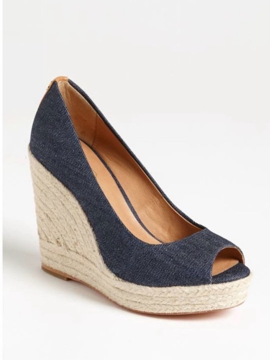 Coach Shoes - Coach Denim Peep-Toe Espadrille Wedge in Navy